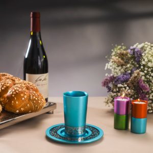 Turquoise Kiddush Cup with Pomegranate Band