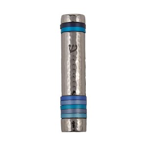 Mezuzah Case with Rings in Blue, 12 cm