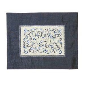 Challah Cover with Embroidered Center - Dark Blue and White