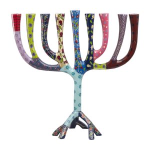 Extra-Large Tree Hanukkah Menorah with Colorful Stripes