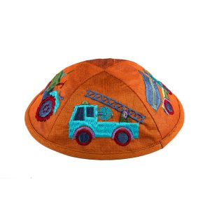 Children's Kippah with Trucks, Orange