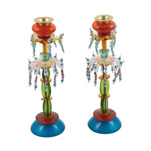 Tall Shabbat Candlesticks with Two Rows of Beads