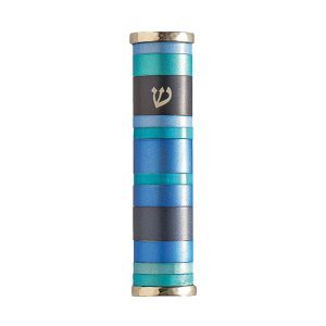 Striped Mezuzah Case in Blue and Turquoise
