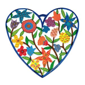 Large Hand-Painted Metal Heart - Flower Garden