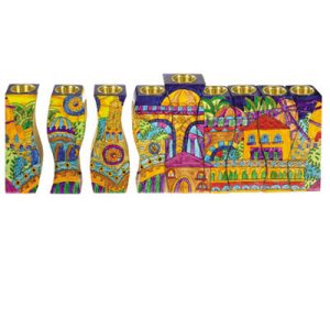 Interlocking Hanukkah Menorah with Jerusalem Illustration