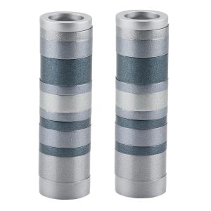 Small Cylinder Shabbat Candlesticks with Gray Rings
