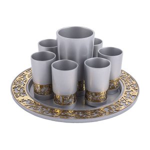 Kiddush Set with Gold Cutouts on Silver