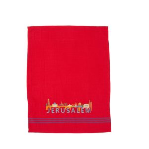 Red Kitchen Towel - Jerusalem Skyline