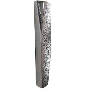 Geometric Mezuzah Case with Pomegranates, Silver