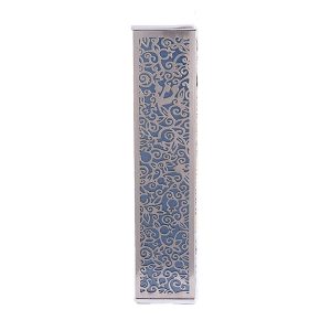 Wide Mezuzah Case with Pomegranates, Blue