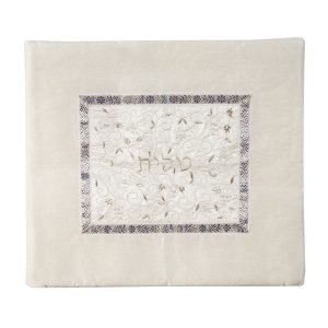 White Tallit Bag with Silver Embroidered Center