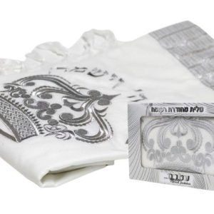 Acrylic Tallit Decorated with Silver Crown Embroidery – 'Royal Crown' Model